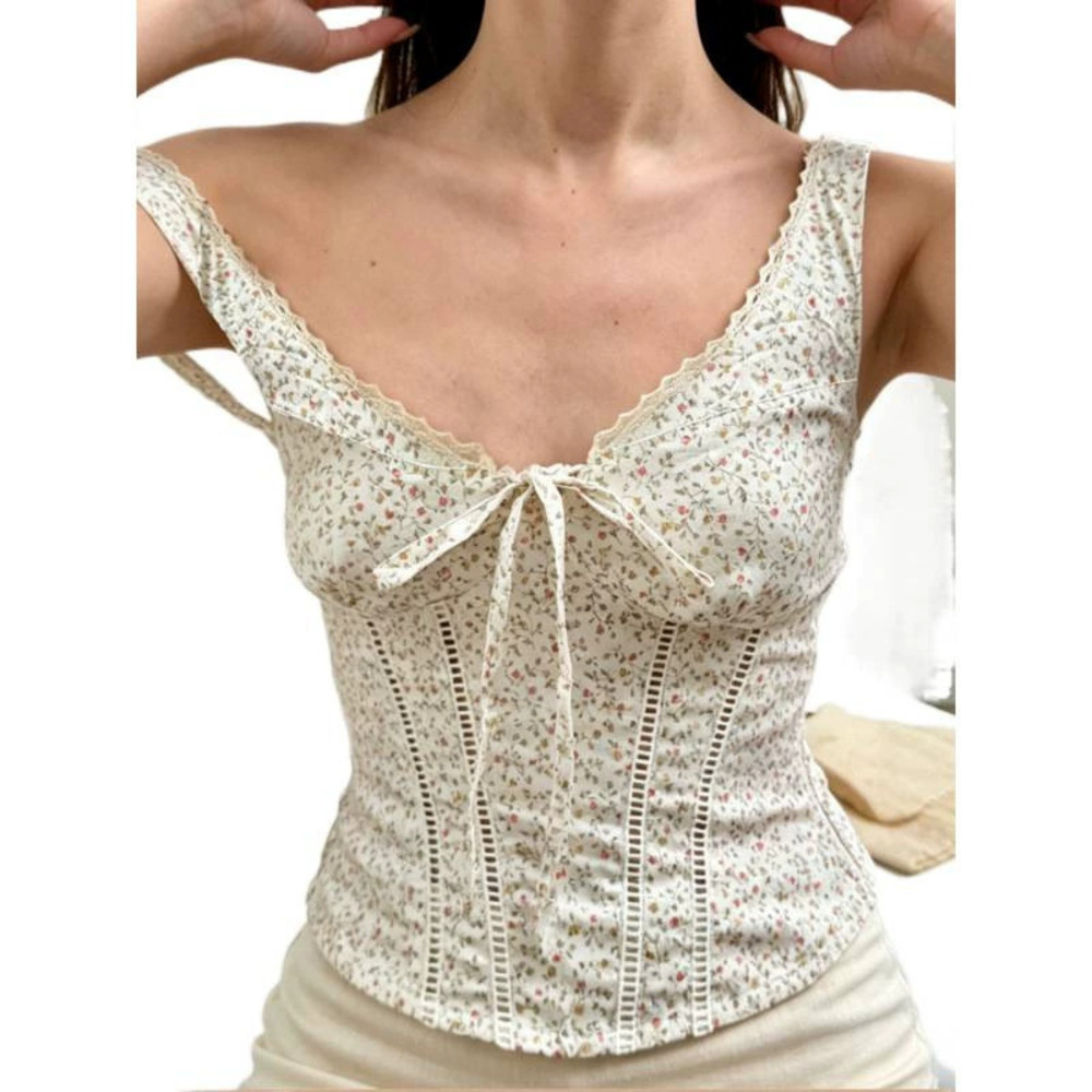 Zara Summer Slim Fit Deep V-Neck Floral Print Sleeveless Top - Picture 5 of 6